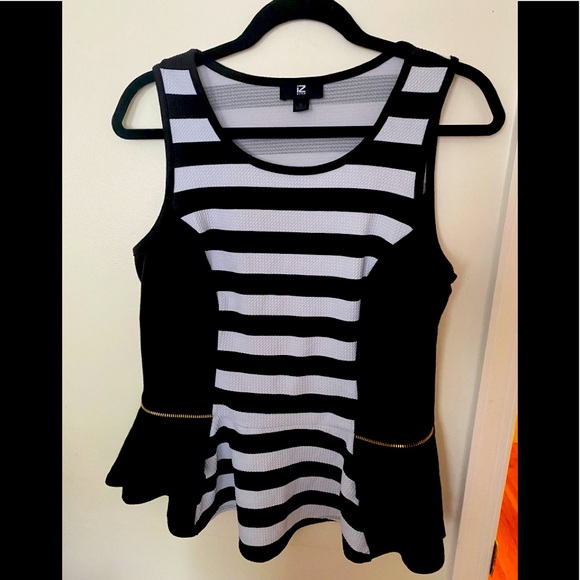 Black and white stripe peplum top sz 14 by Iz byer - Picture 1 of 4